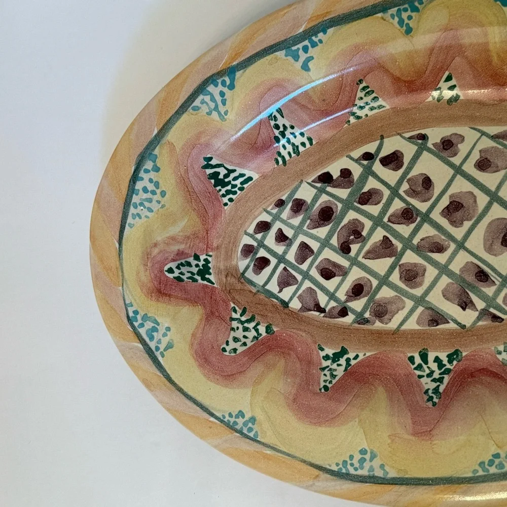 MACKENZIE-CHILDS PLATTER KEUKENHOF PATTERN OVAL RETIRED HAND PAINTED USA HOME